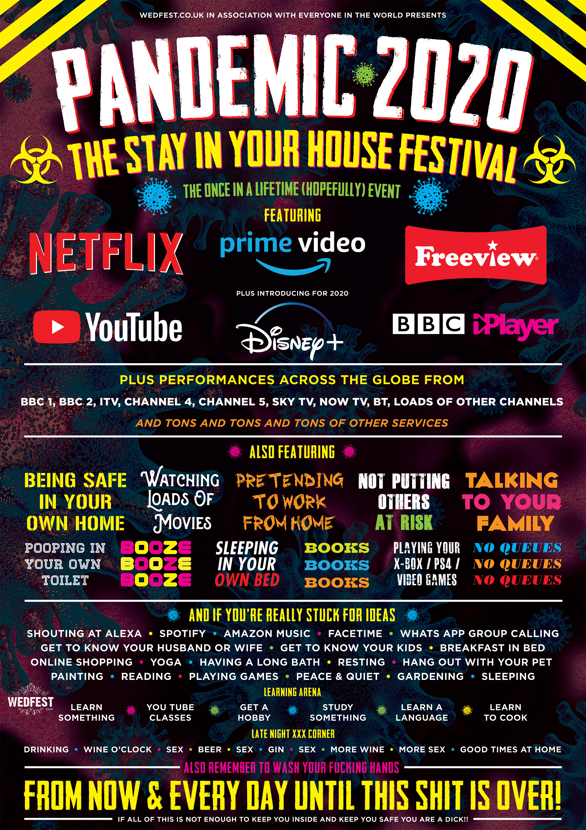 corona virus festival poster stay at home pandemic poster