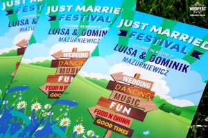 festival signpost wedding invitations