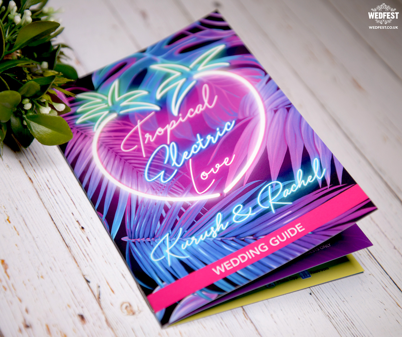 tropical electric love Hawaii wedding booklet