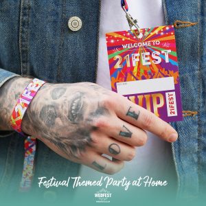 21FEST 21st birthday party festival at home wristbands lanyards favours