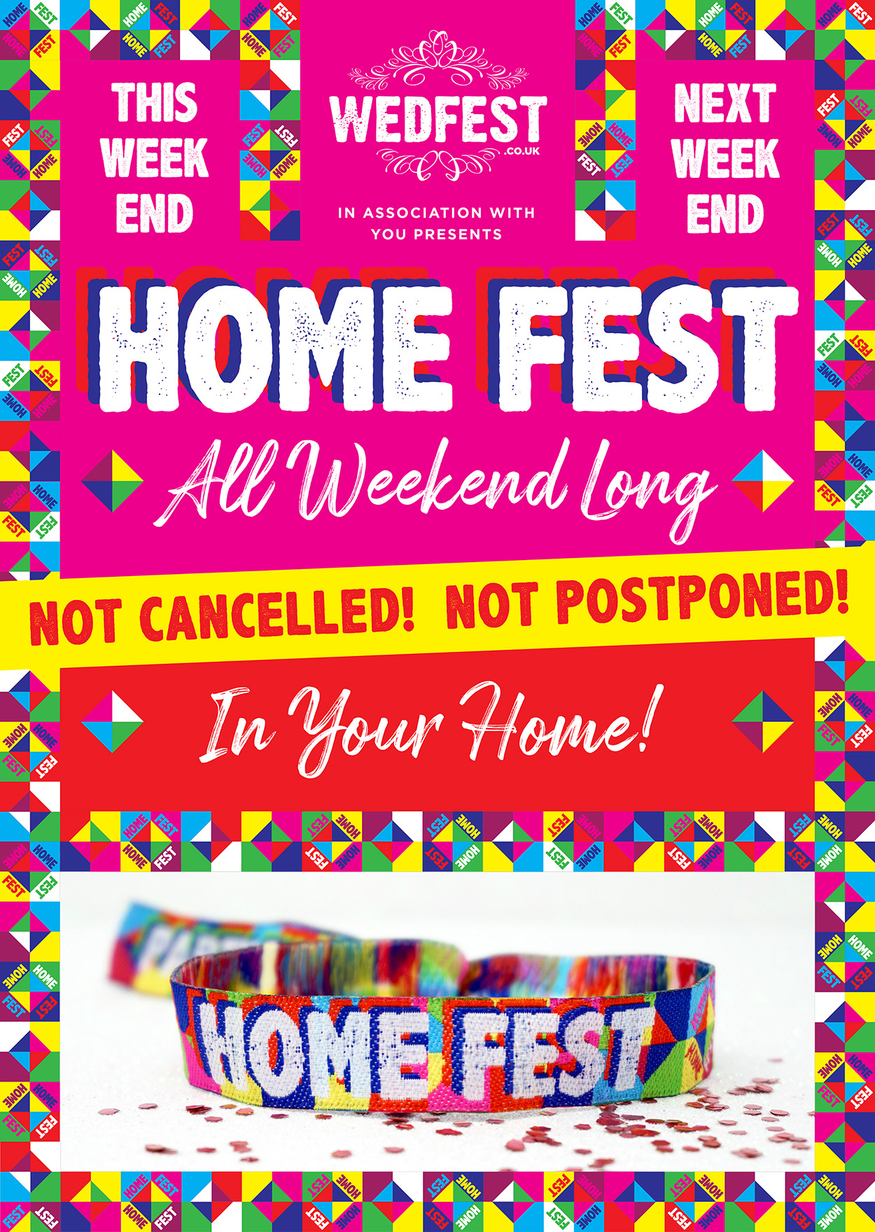 homefest festival at home poster wristbands