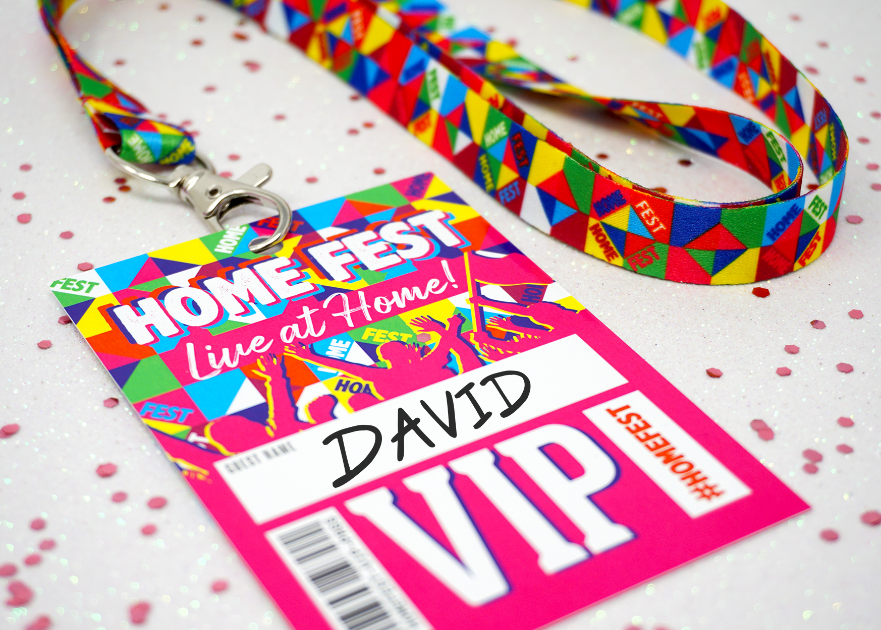 homefest festival themed house party vip lanyards