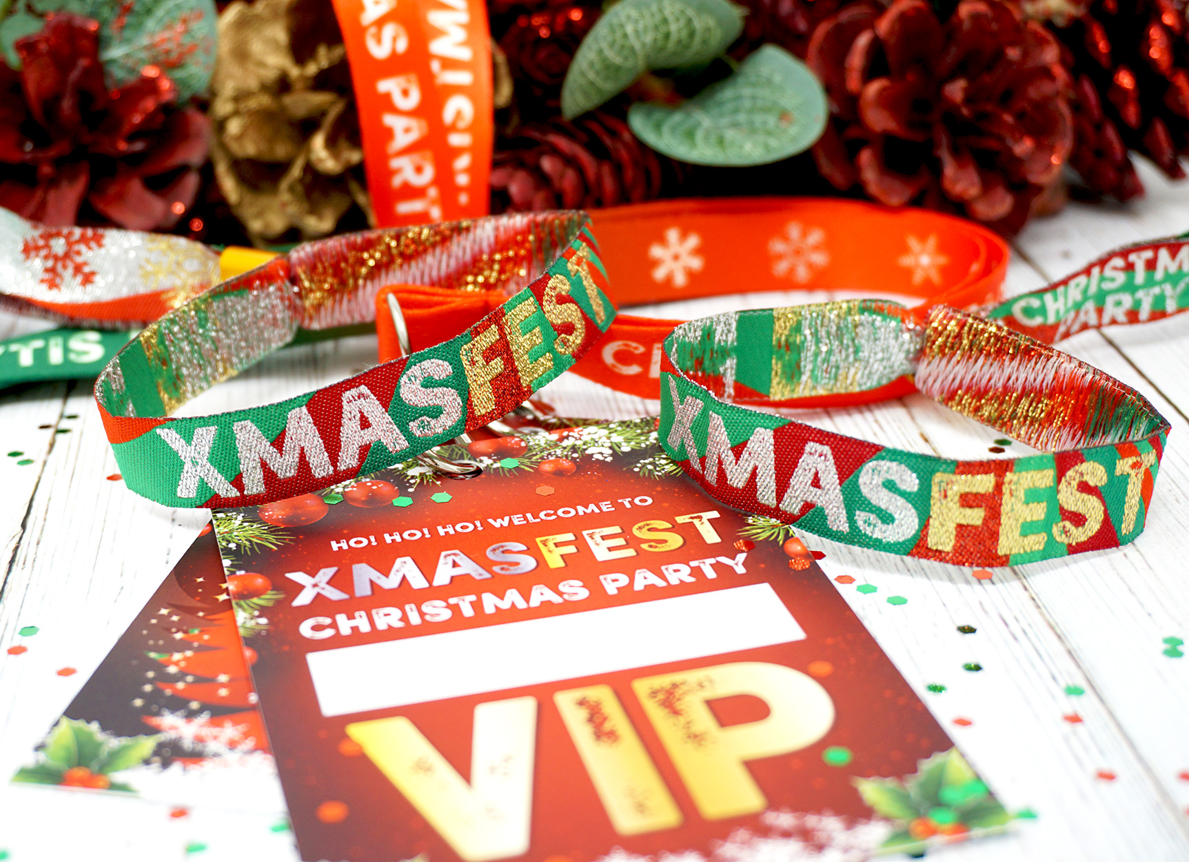 xmas fest festival theme christmas party at home lockdown office lanyards wristbands