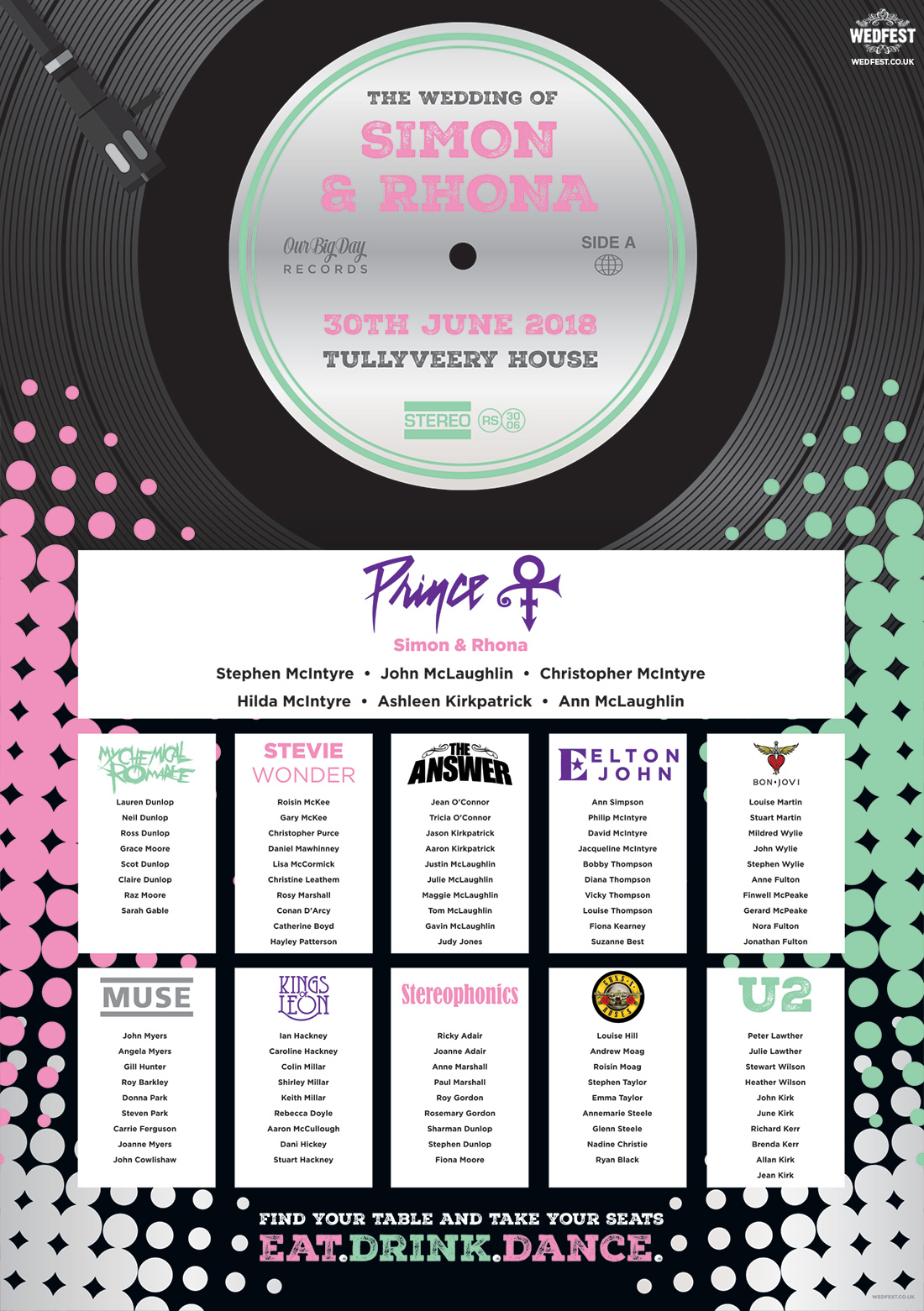 band logos vinyl record wedding table seating plan