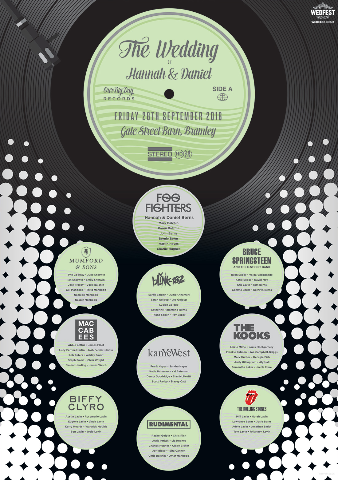 vinyl record theme wedding seating chart plan