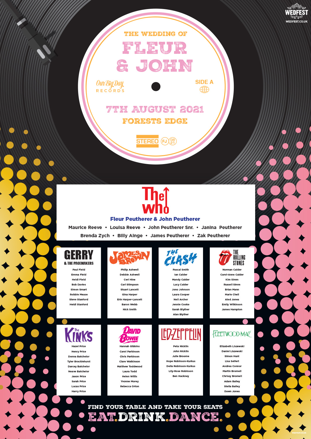 vinyl record theme wedding table plan