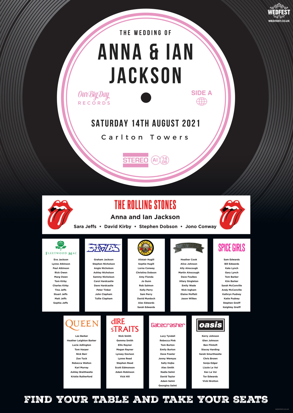 vinyl records wedding table plan