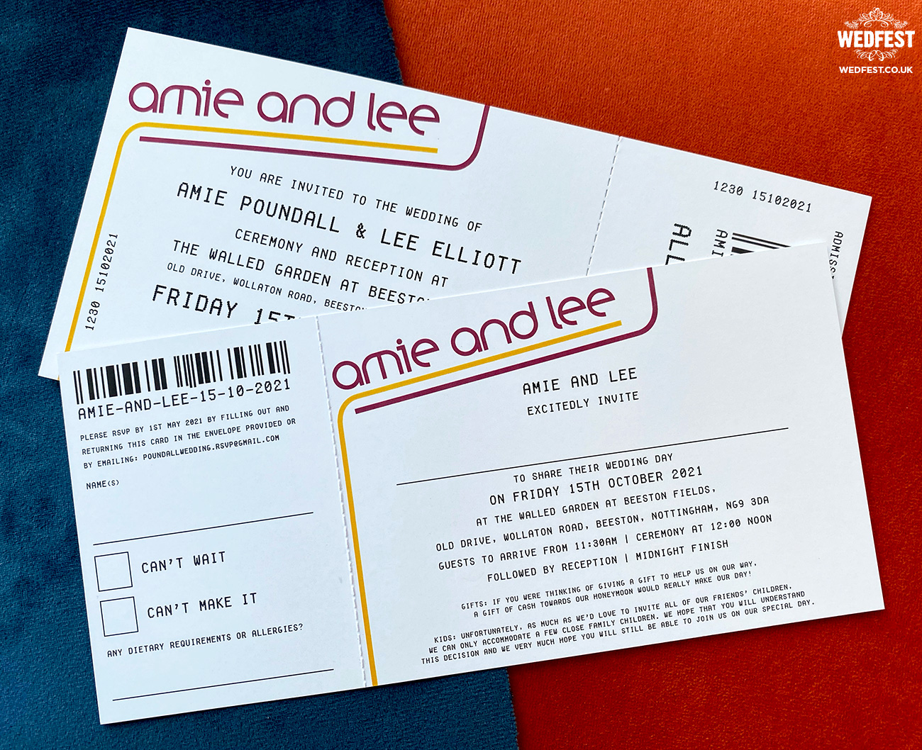 concert ticket style wedding invitations