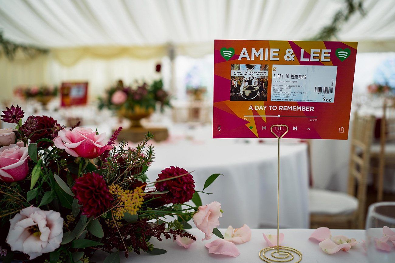 music themed wedding table centre cards