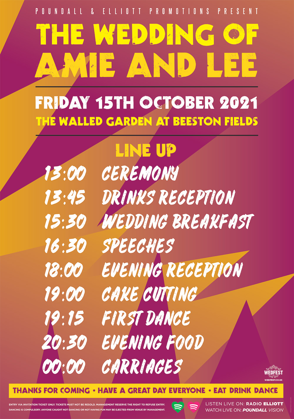 spotify festival music theme-wedding running order poster