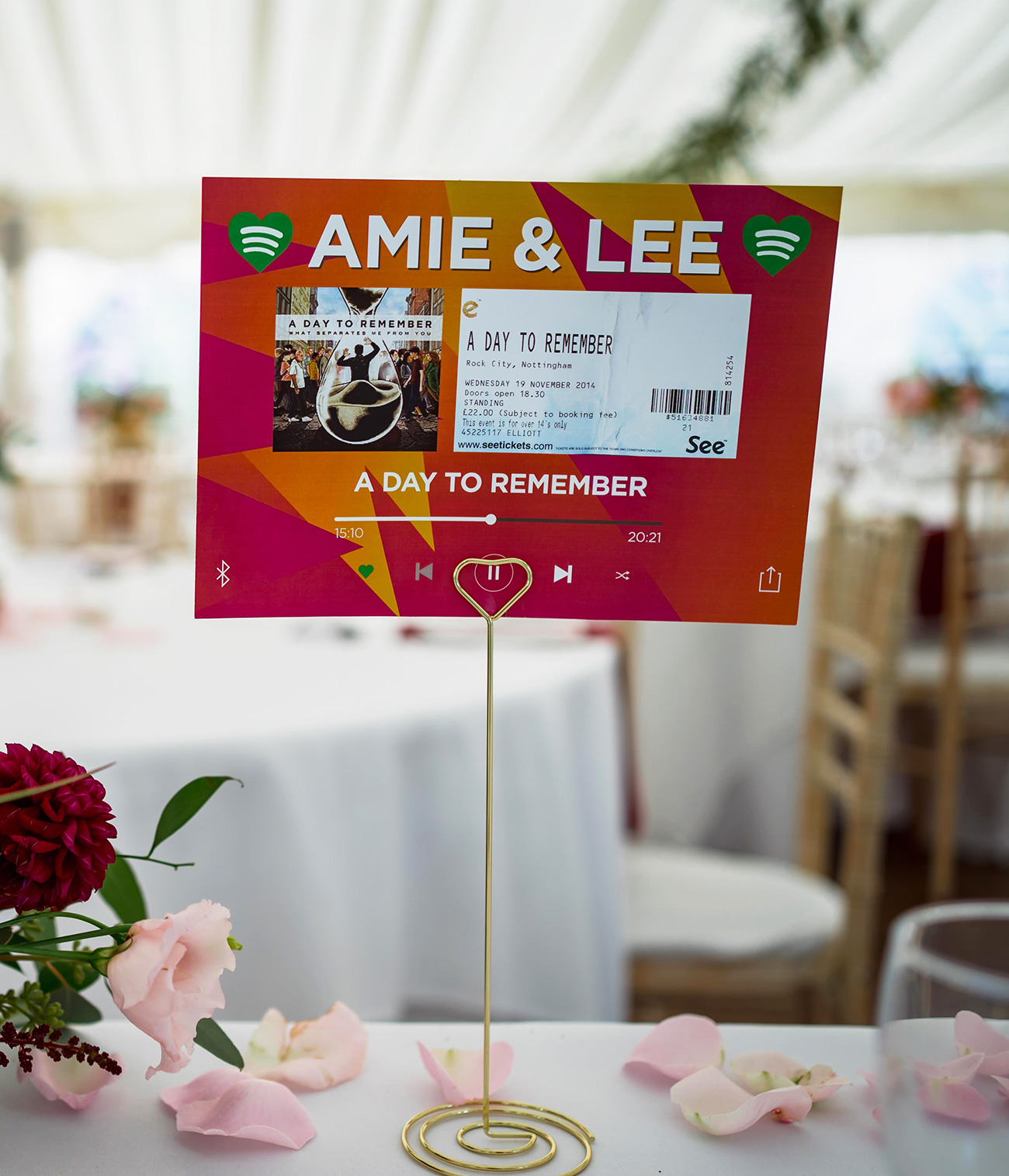 spotify theme wedding table cards