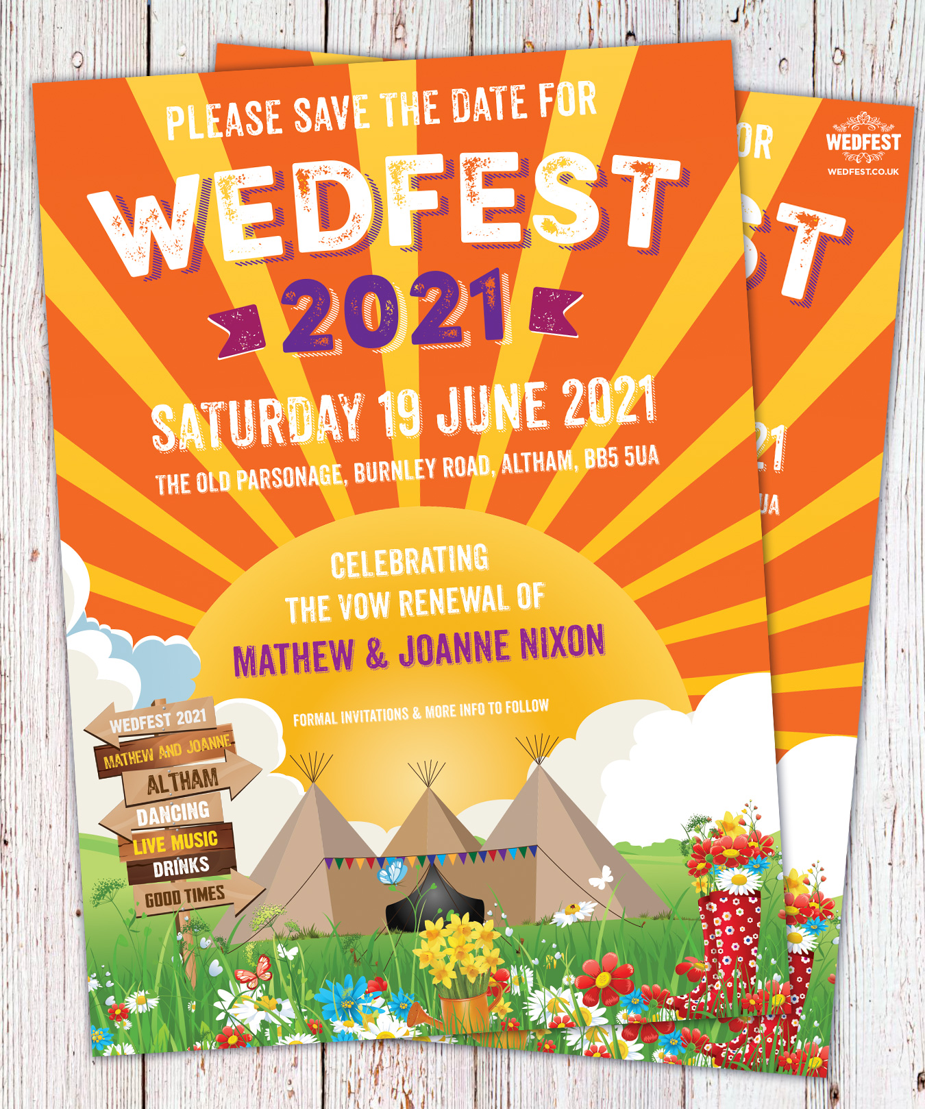 After party Invitations! 50 Personalised Fun Fair Wedding Fest WedFest Ticket 