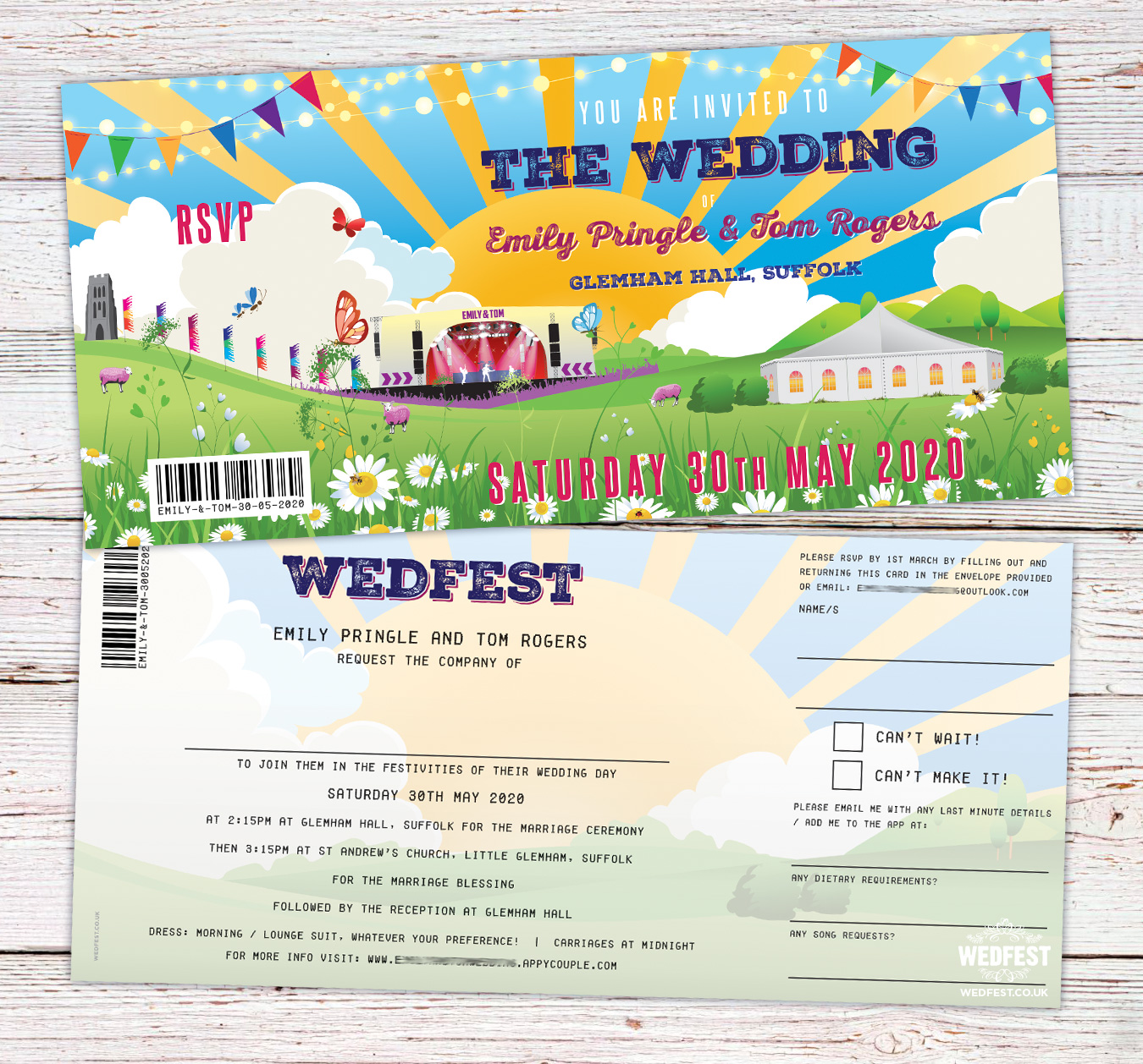 emily tom festival wedding invitations tickets