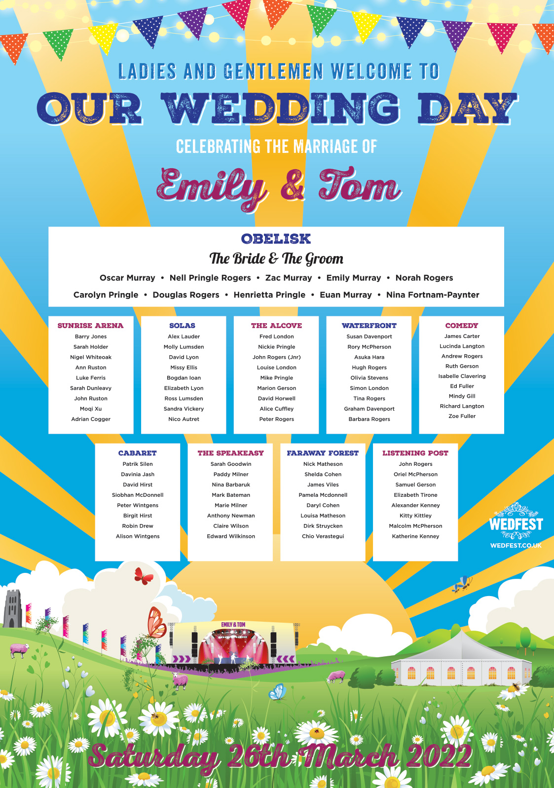 emily tom wedfest festival wedding table seating plan