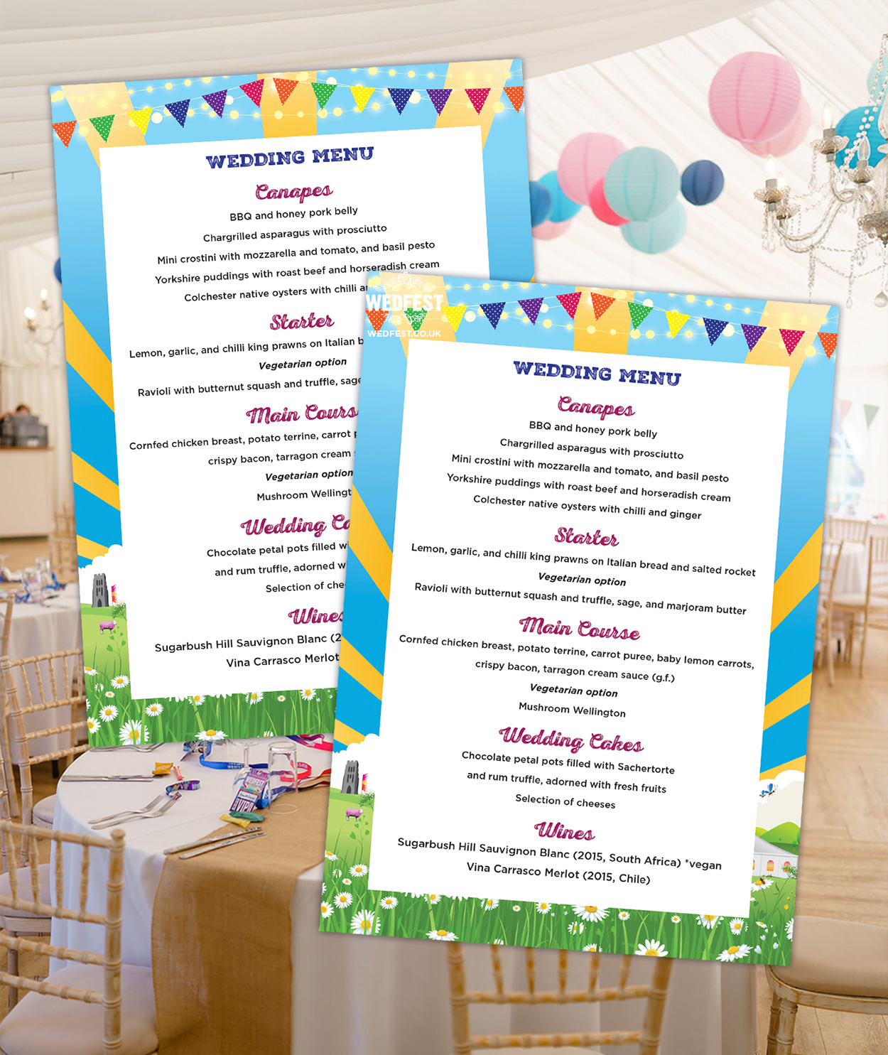 festival wedding printed menu cards
