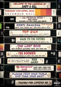 VHS movies video tape wedding seating table plan chart