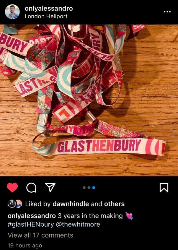 glasthenbury whitmore hen party wristbands glastonbury festival