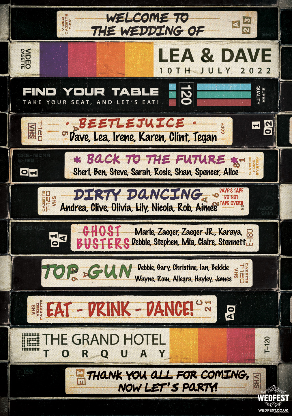 retro video tapes VHS TABLE PLAN