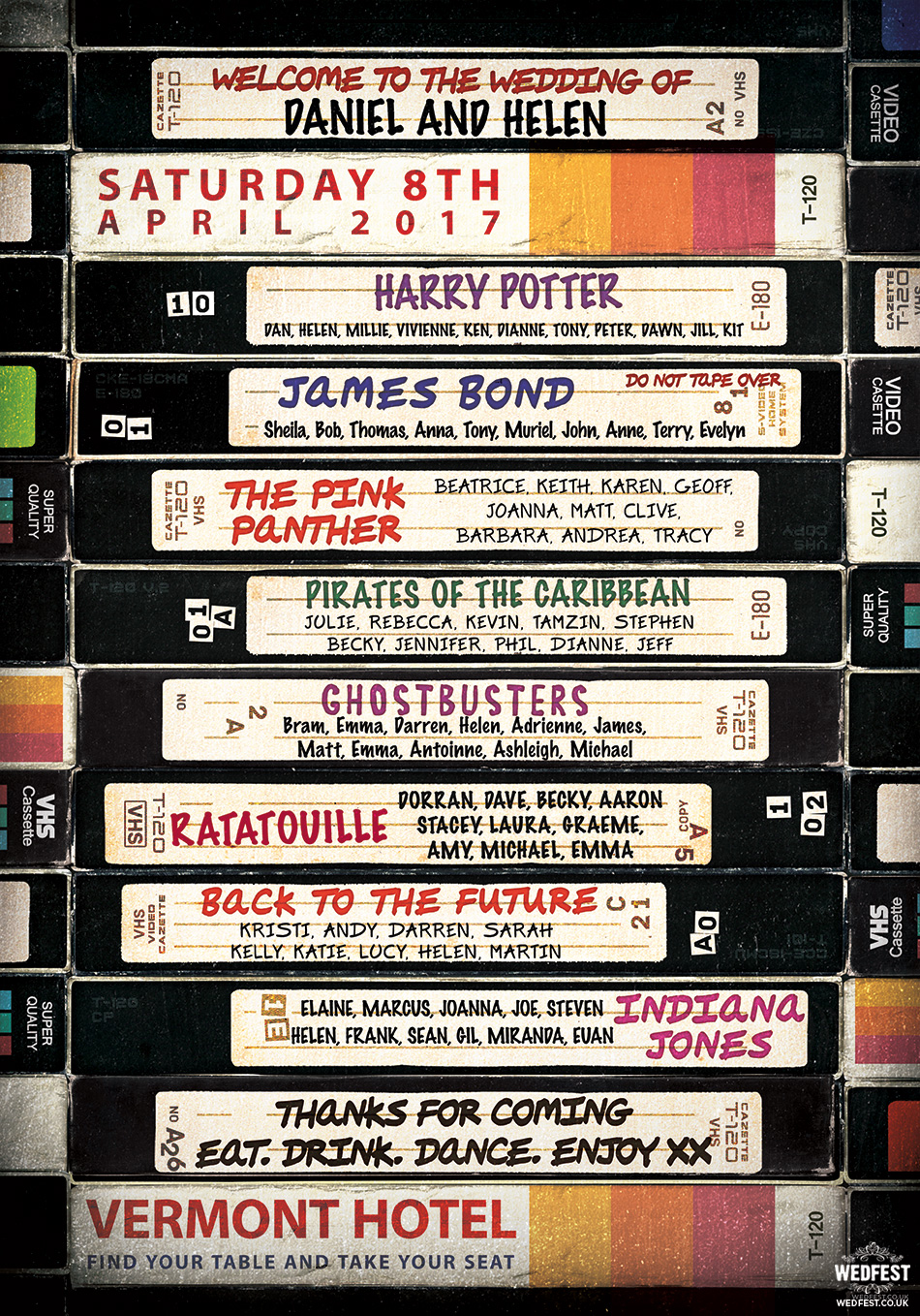 vhs movies wedding table seating plan