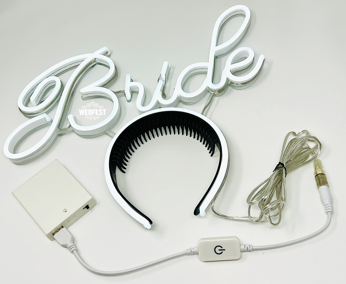 bride neon sign head band piece