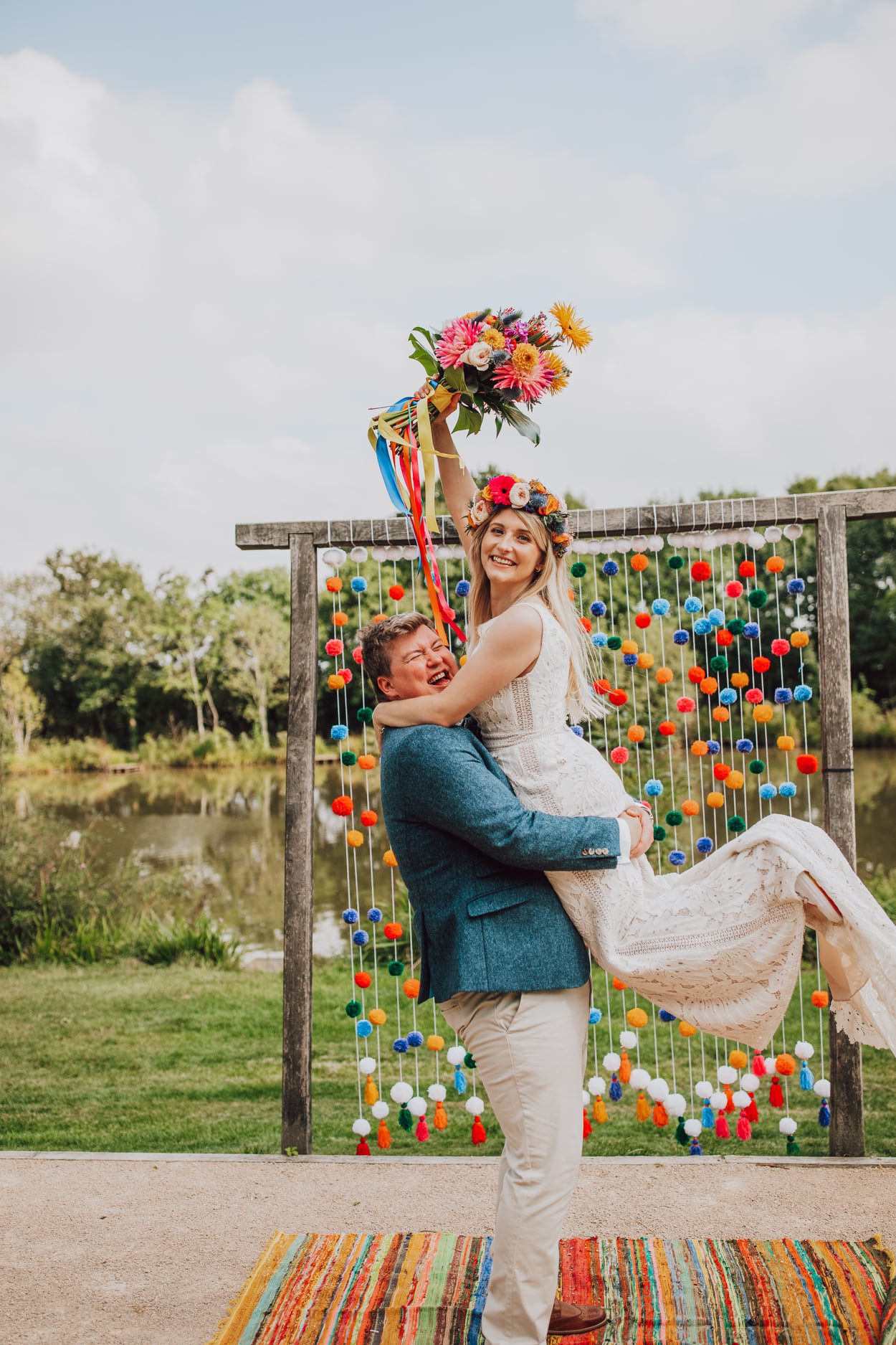 blainfest colourful festival wedding bride & groom