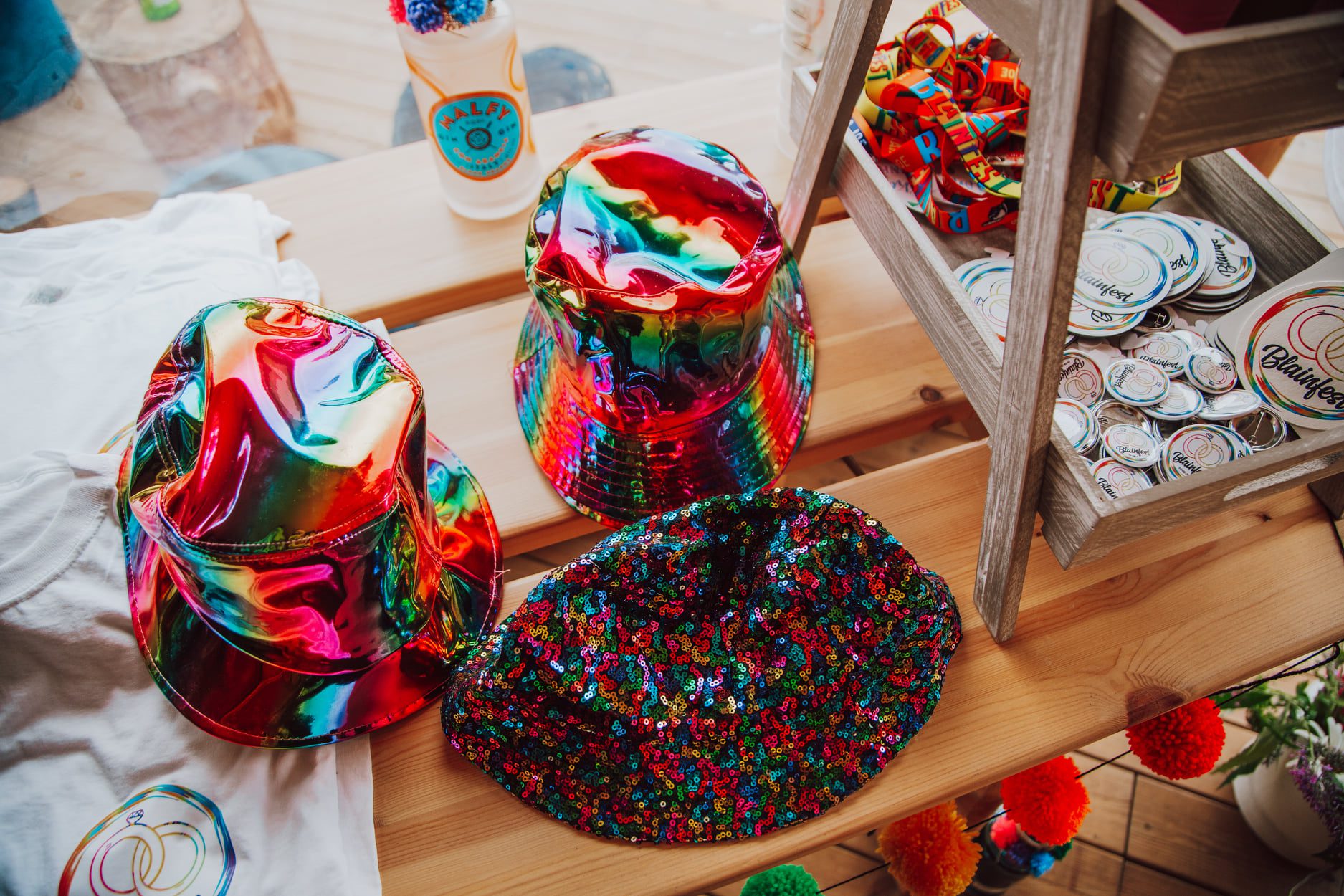 colourful festival wedding hat merch