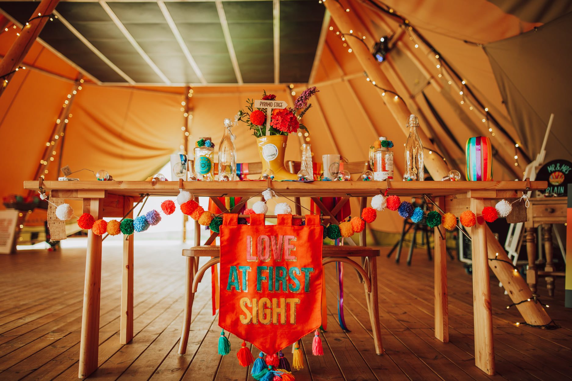 festival wedding tipi top table