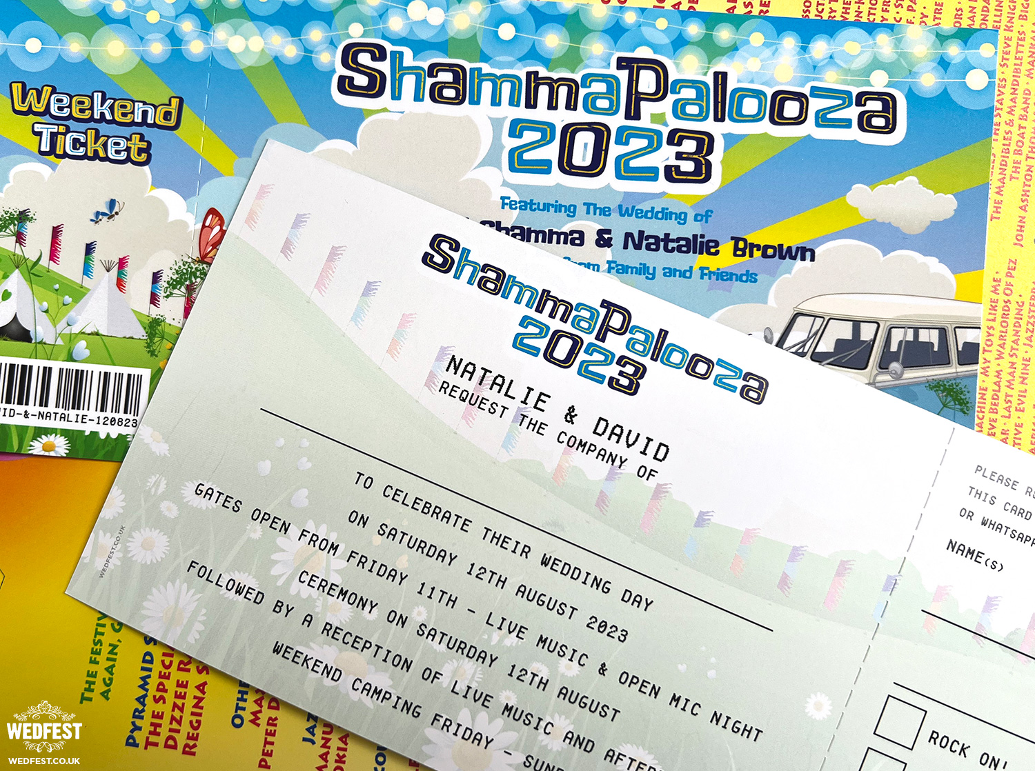 david natalie shammapalooza festival tickets wedding invitation
