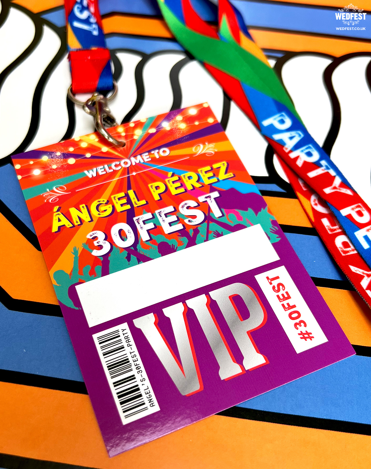 festival birthday party invitation lanyard