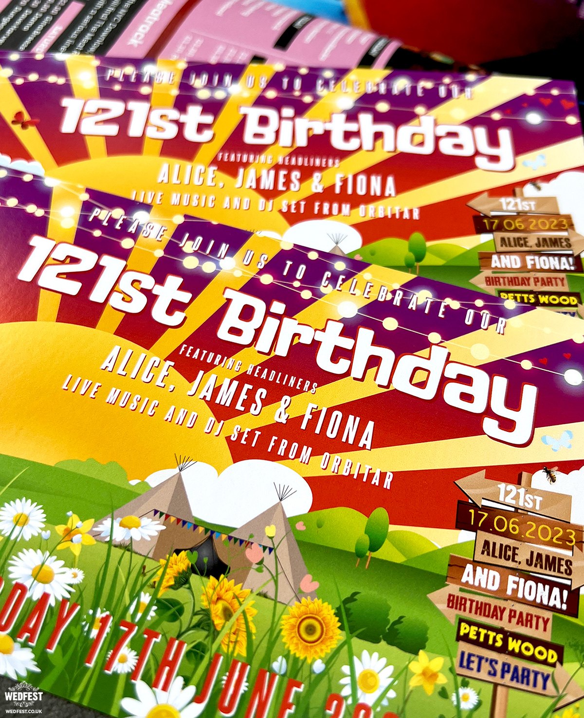 festival ticket birthday party invite
