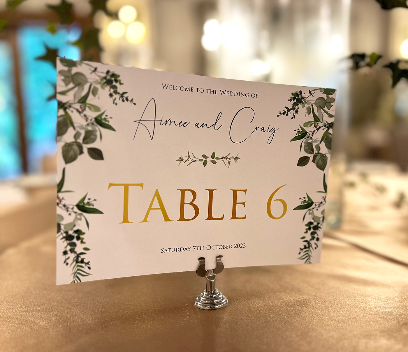 Eucalyptus botanical greenery wedding table name cards