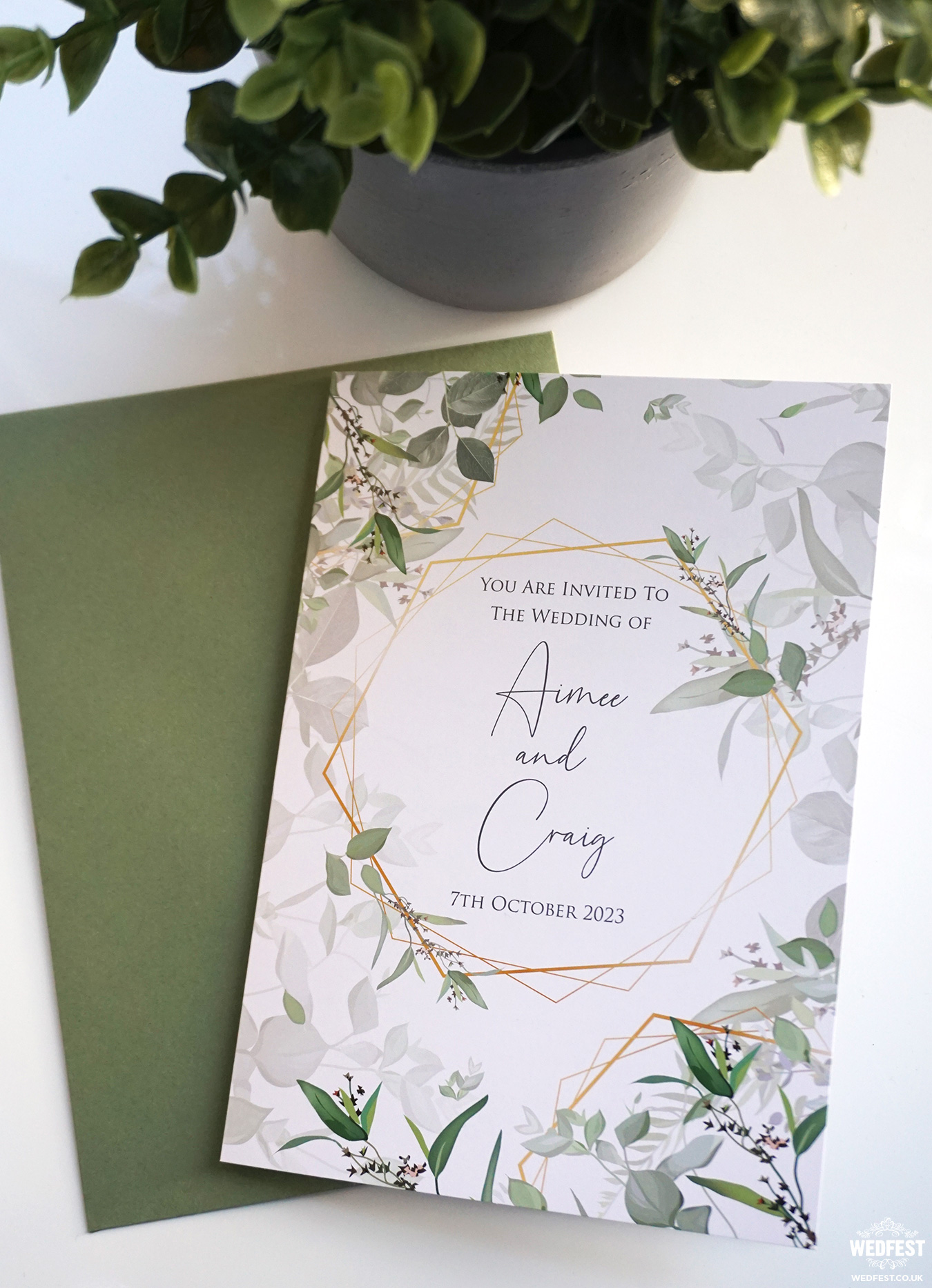Eucalyptus botanical wedding invitation galgorm hotel