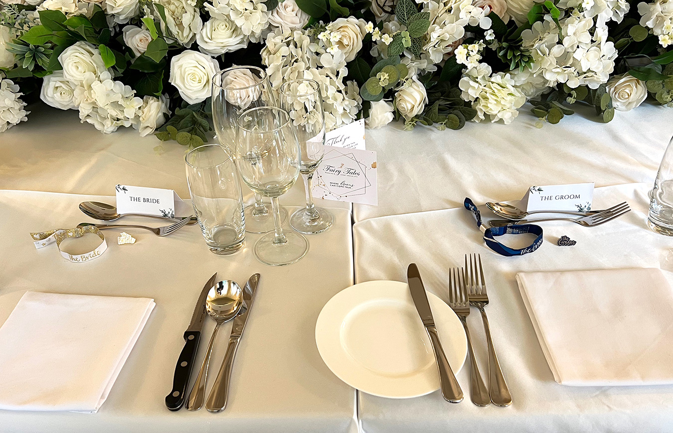 bride and groom table setting galgorm hotel