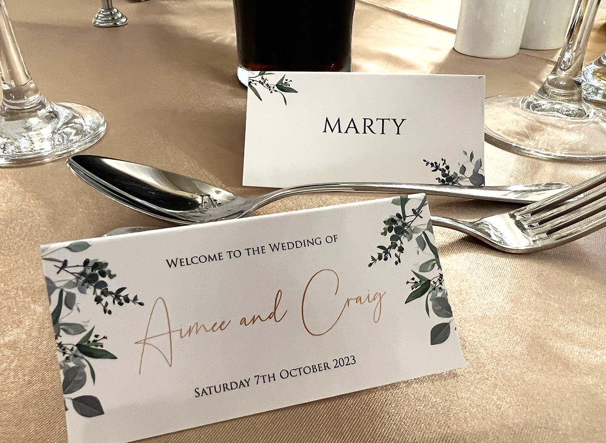 galgorm hotel Eucalyptus botanical greenery wedding place name cards