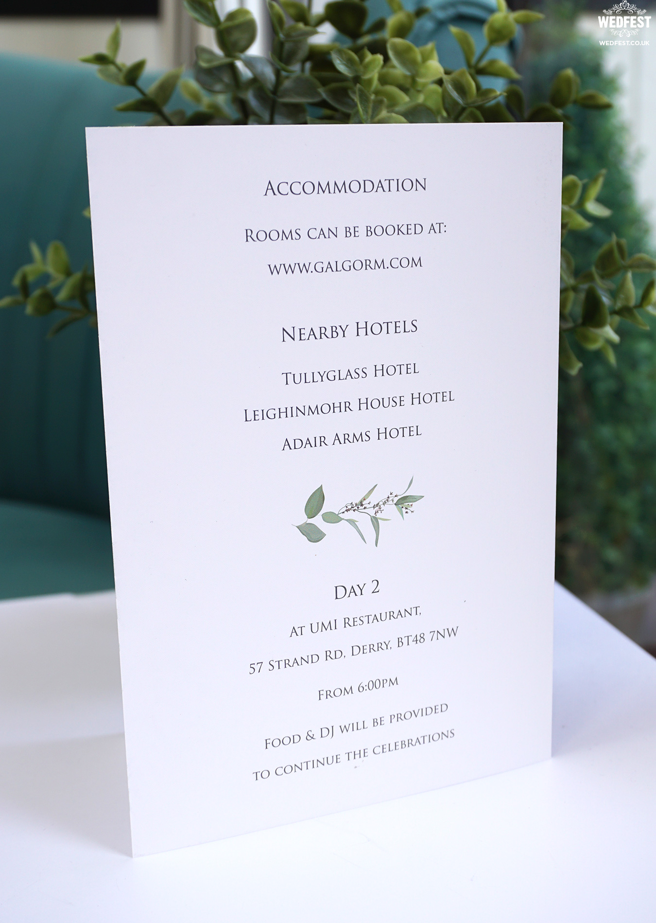 galgorm spa resort hotel wedding invitation