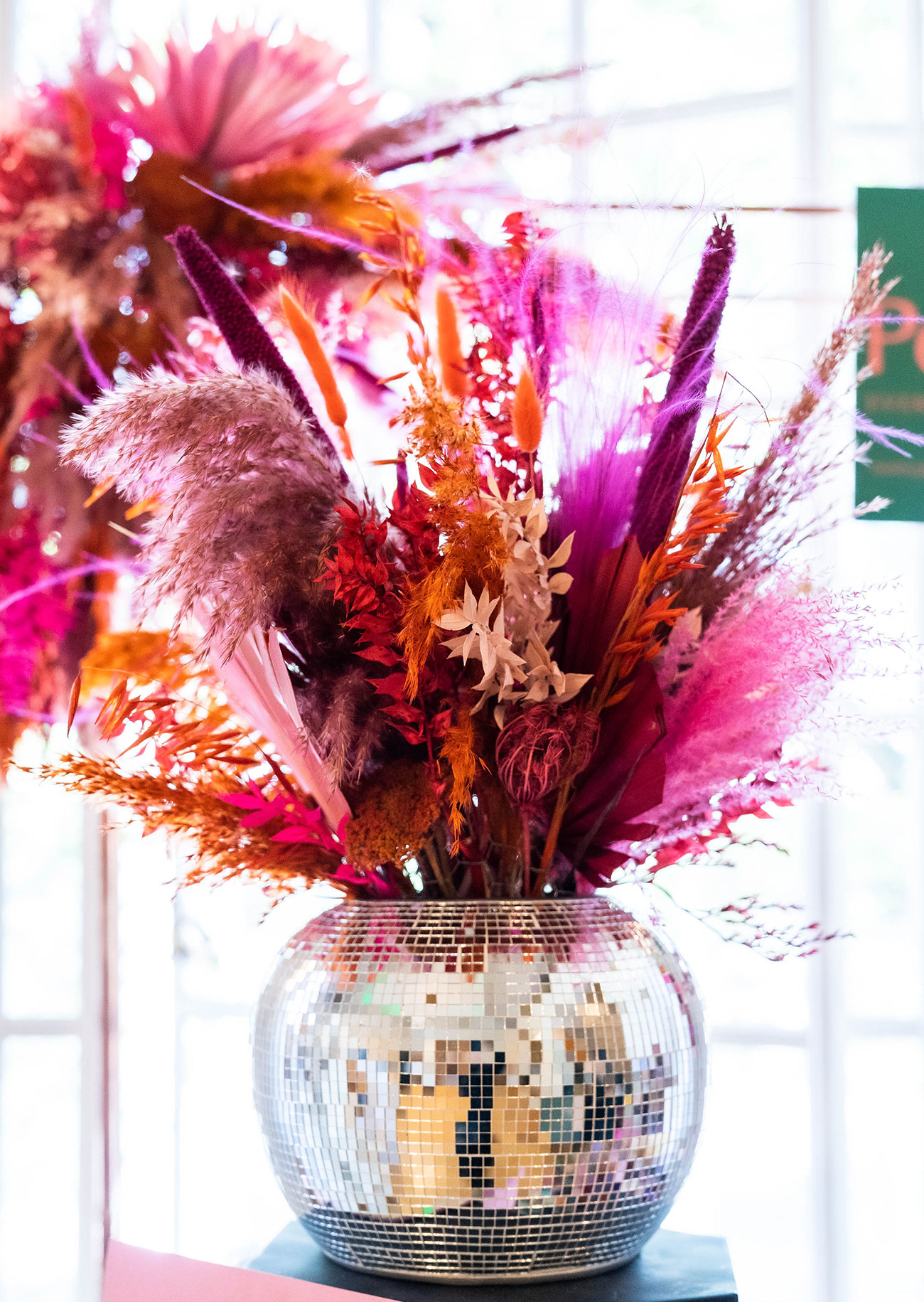 disco mirror ball vase festival wedding flowers