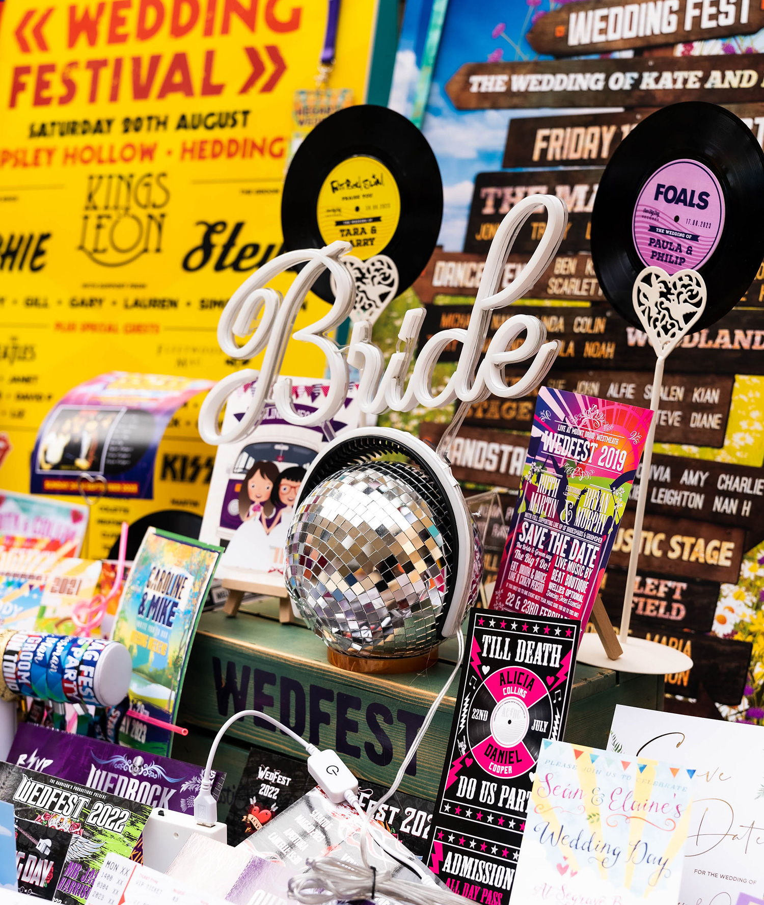 festival and rock n roll themed wedding stationery