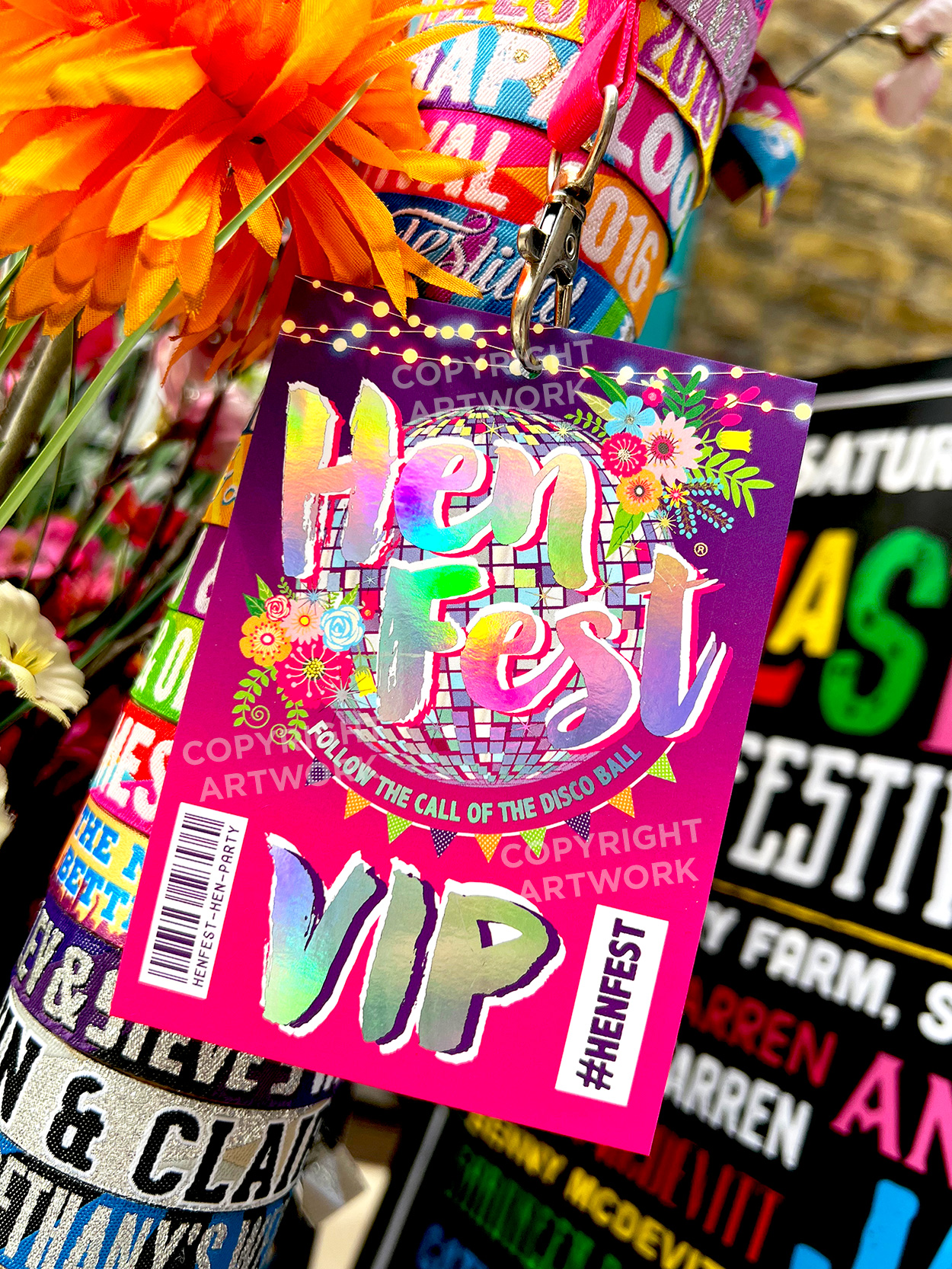 henfest wedfest disco ball hen party lanyards