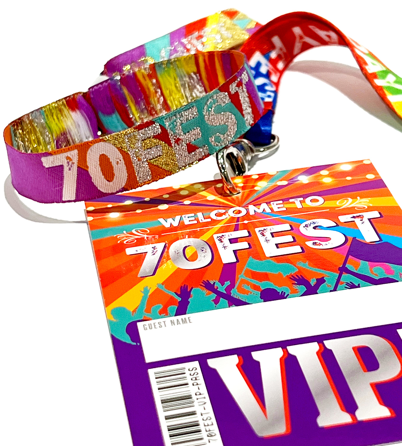 70fest 70th birthday party festival wristbands lanyards