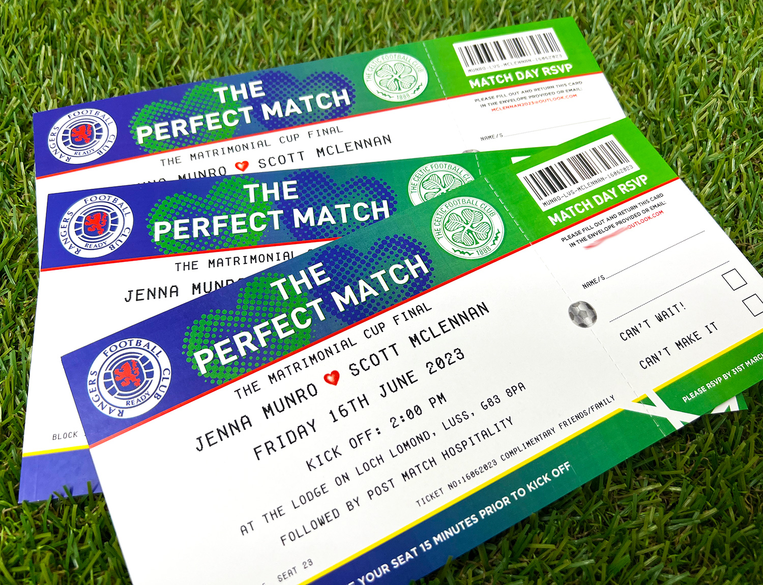 celtic vs rangers football ticket wedding invite