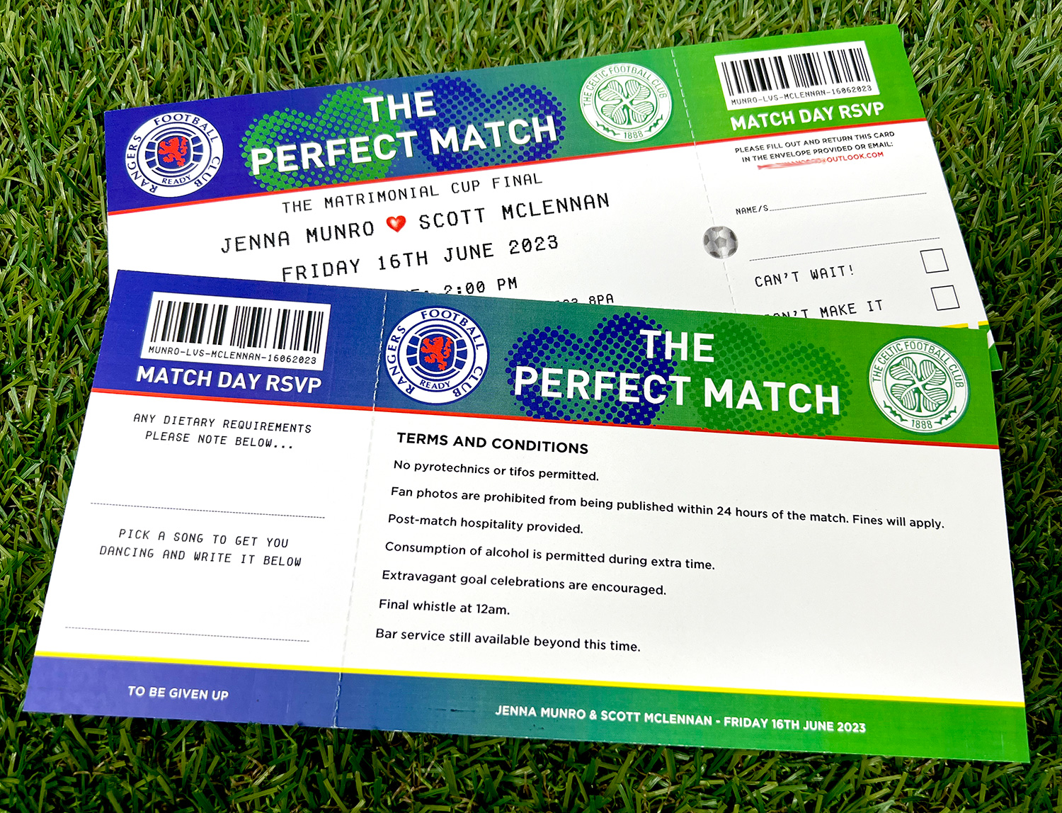 celtic vs rangers football ticket wedding invites