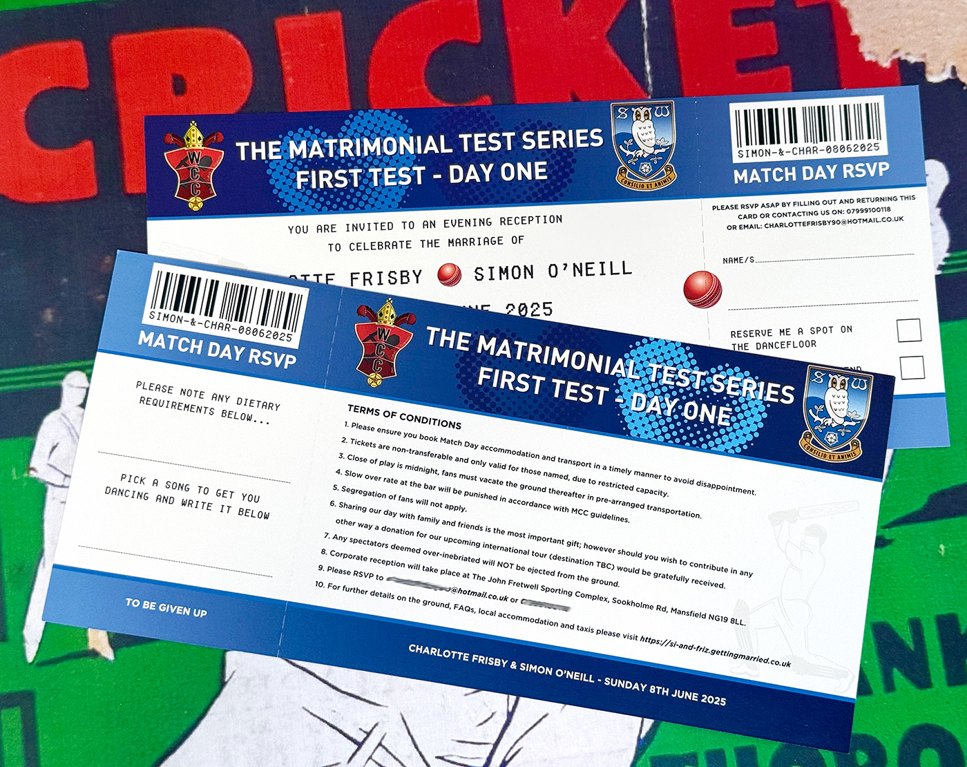 cricket ticket wedding invitation invites