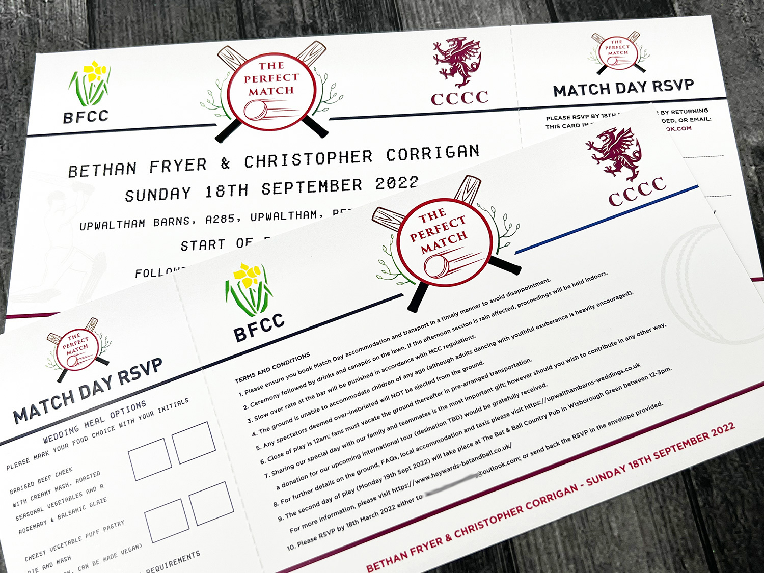 cricket ticket wedding invitations