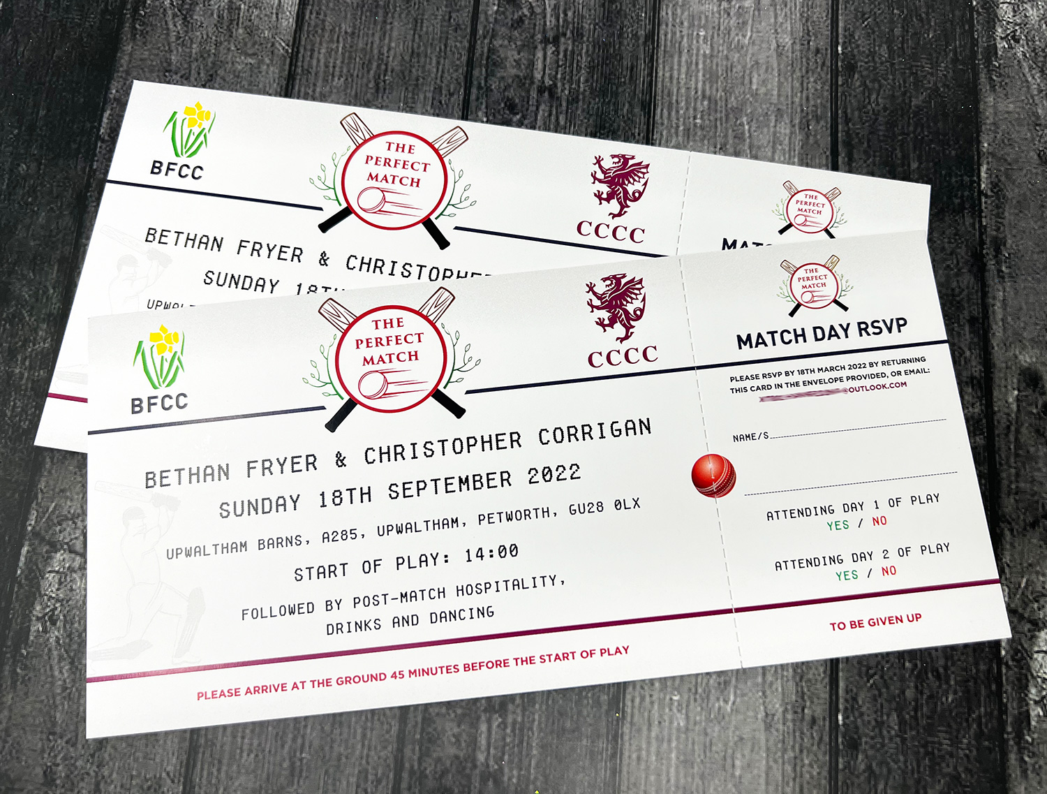 cricket ticket wedding invites