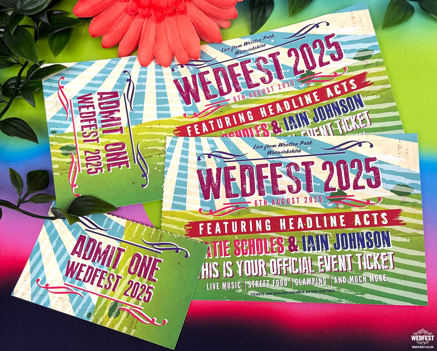 Personalised festival-themed wedding invites with couple names and custom colours wedfest festival wedding invitations