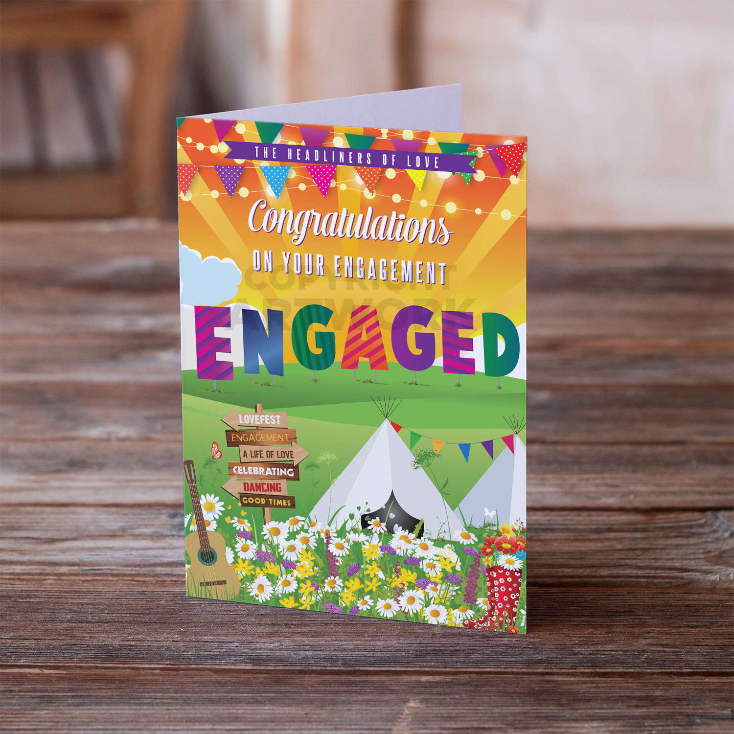 glastonbury festival theme engagement congratulations card engaged card