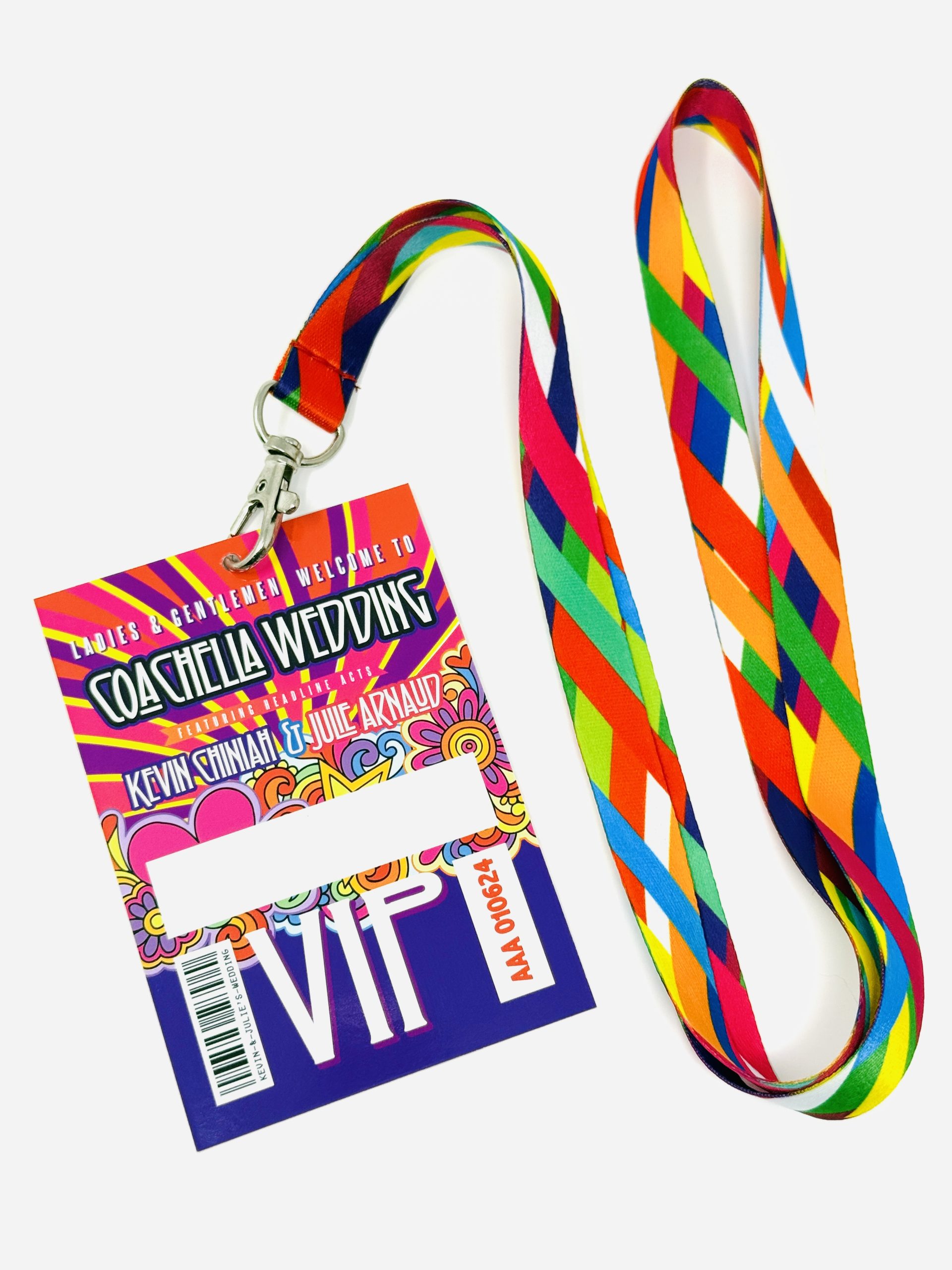 Coachella style wedding VIP lanyard programme Coachella style wedding VIP lanyard programme
