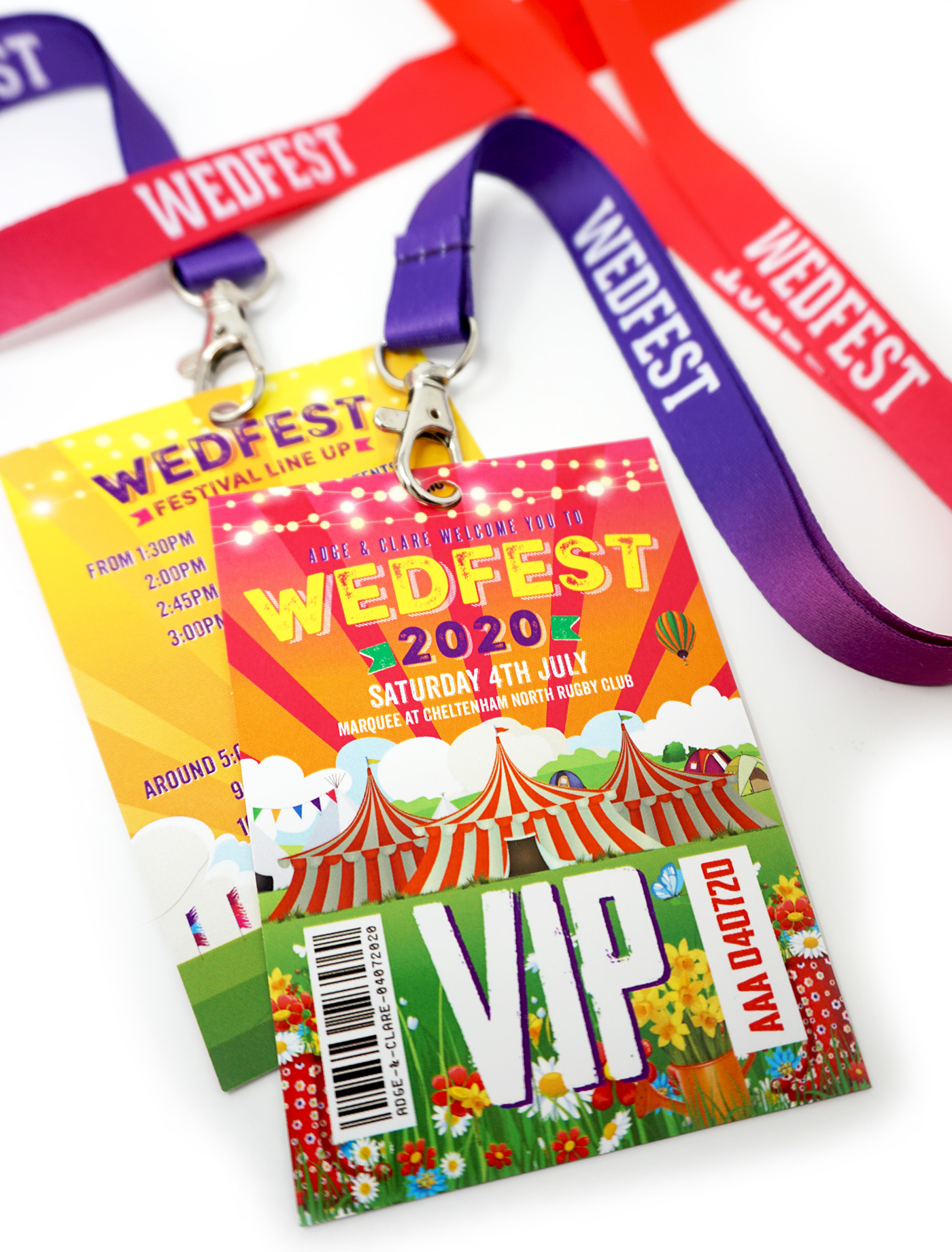 Colourful festival wedding lanyard and programme Colourful festival wedding lanyard and programme