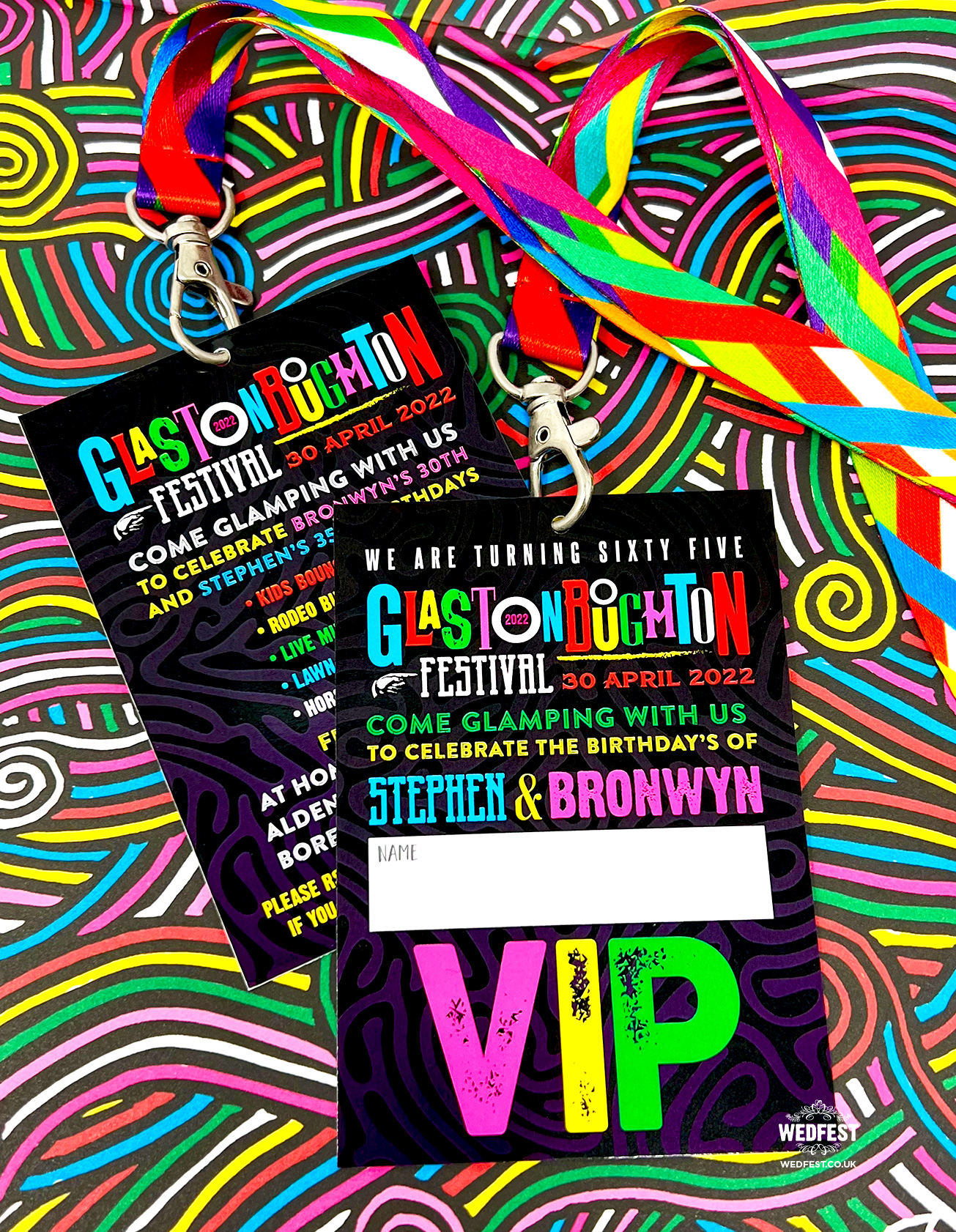 Glastonbury inspired wedding lanyard passes Glastonbury inspired wedding lanyard passes