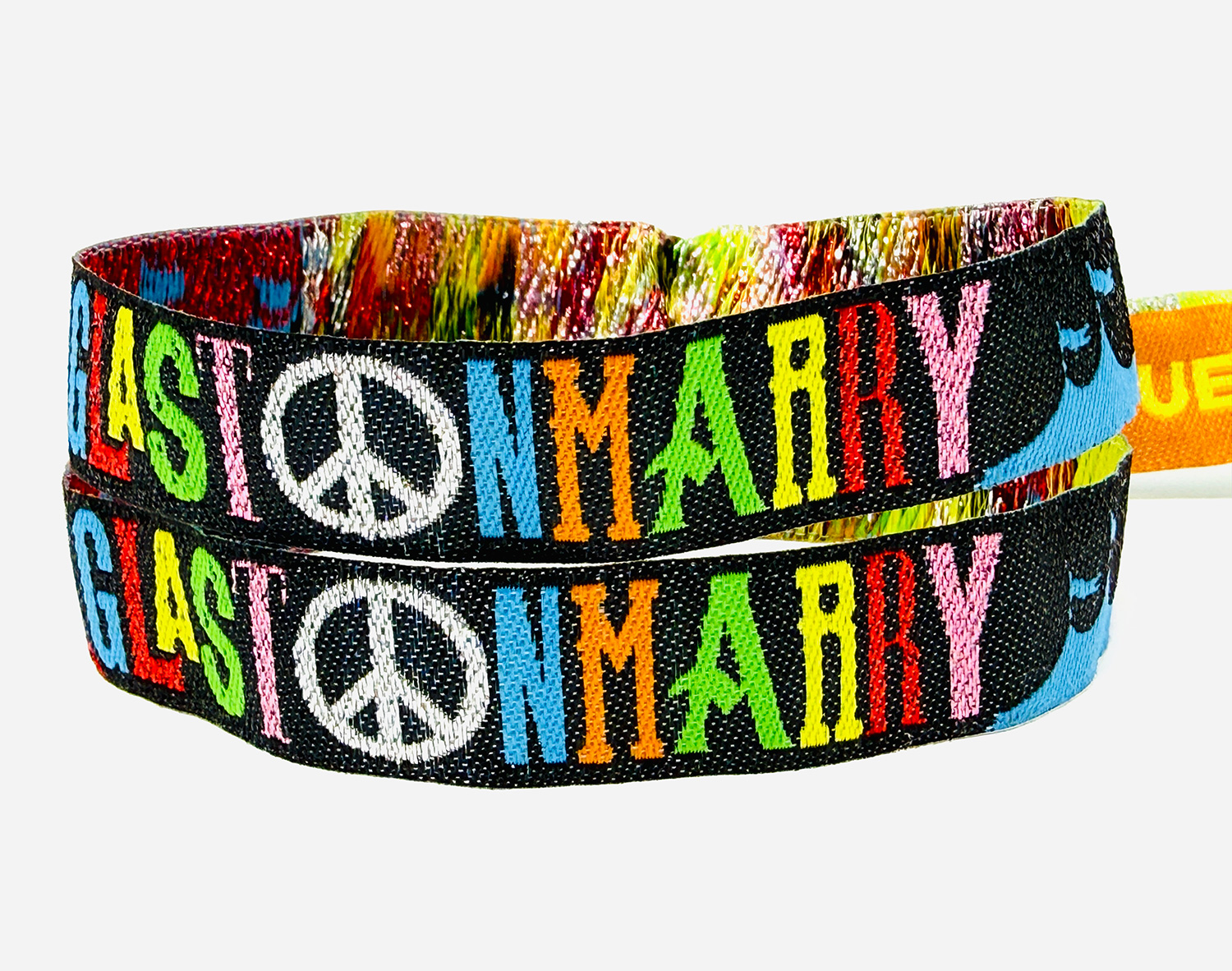 glastonmarry festival wedding wristband close up